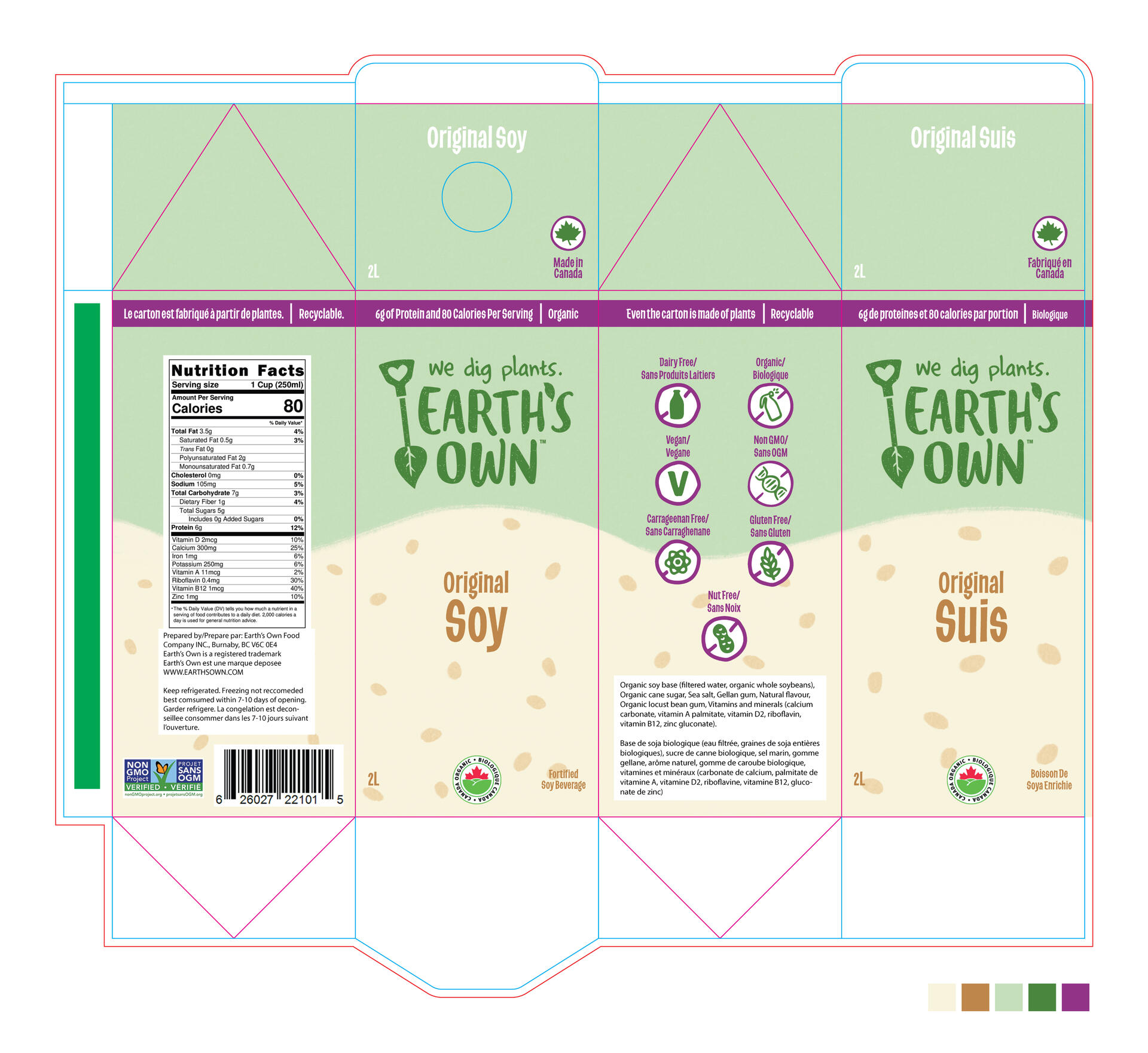 Flat Pre-press Ready Image of Earth's Own Soy Milk Carton.