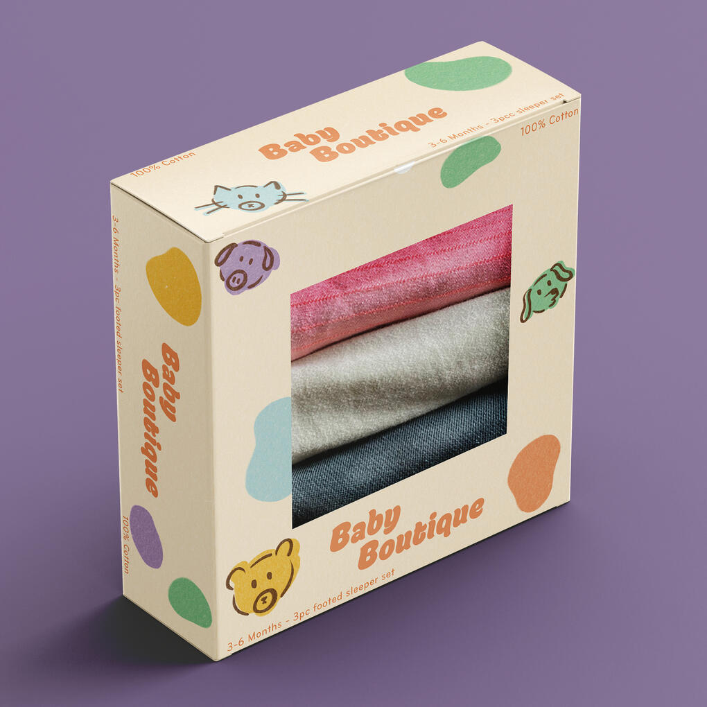Shows the front top and one side of the box and how it may look in real life.